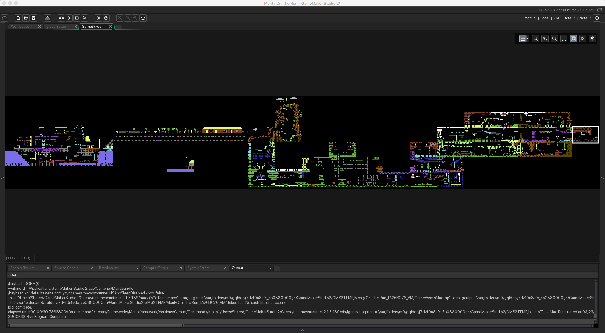The game map inside Game Maker Studio.