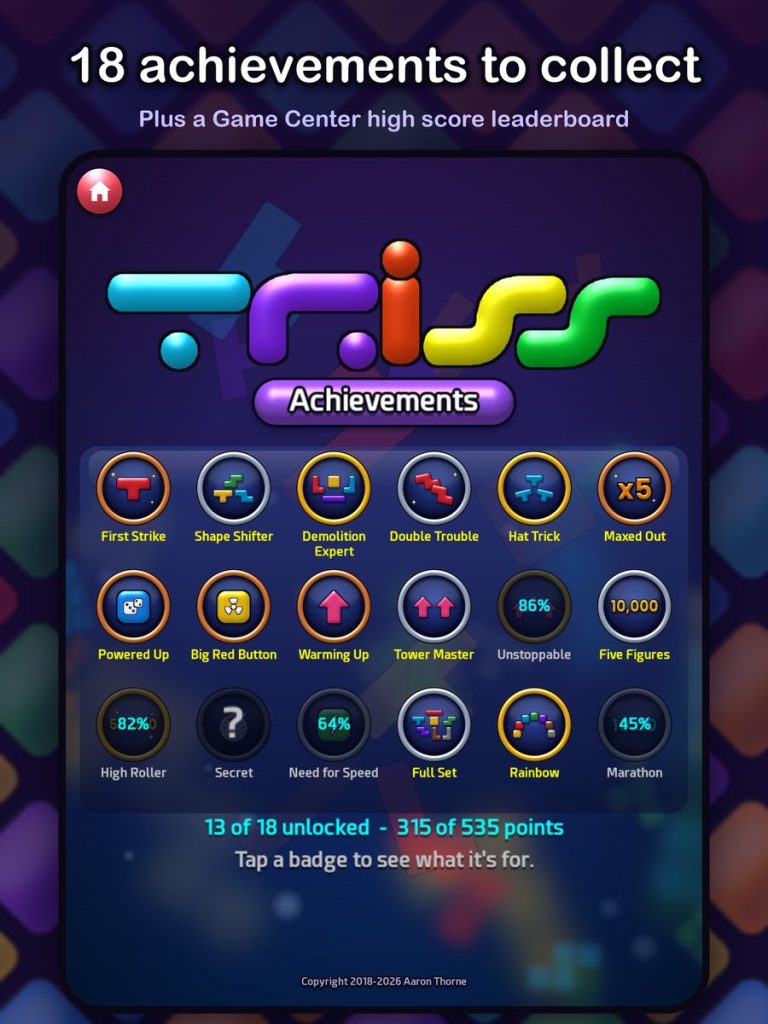 The Achievements page on iPad