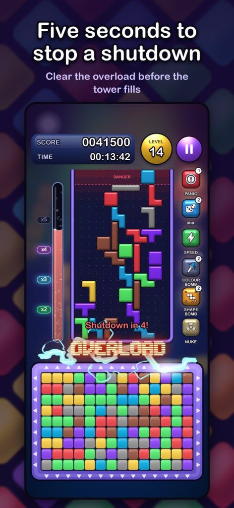 The overload countdown with a shape stuck at the top
